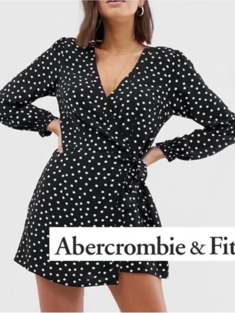Abercrombie & Fitch Black Polka Dot Faux Wrap Dress, Sz XLT